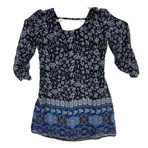 Speeckless Dress Womens Size XS Blue Paisley Long Sleeves Bohemian Tunic Boho